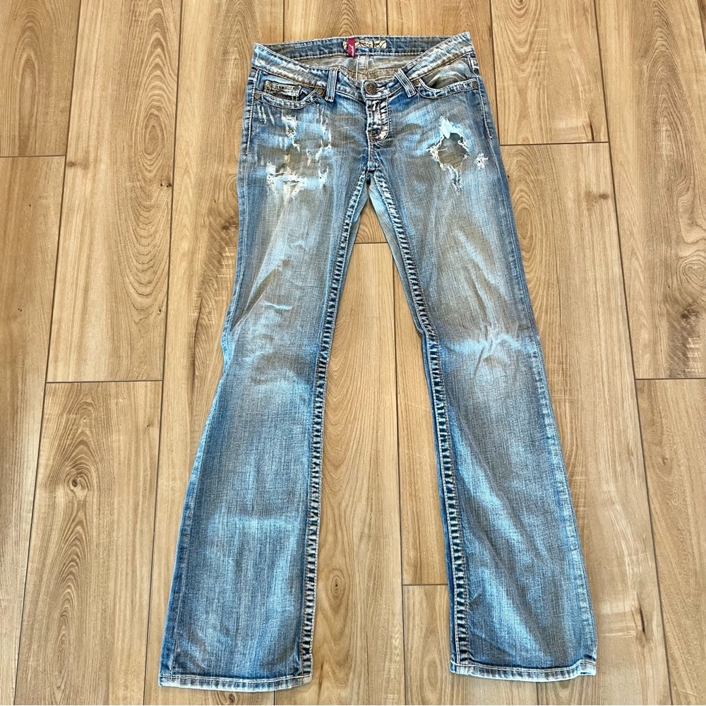 BKE Low Rise Medium Wash Distressed Denim Jeans